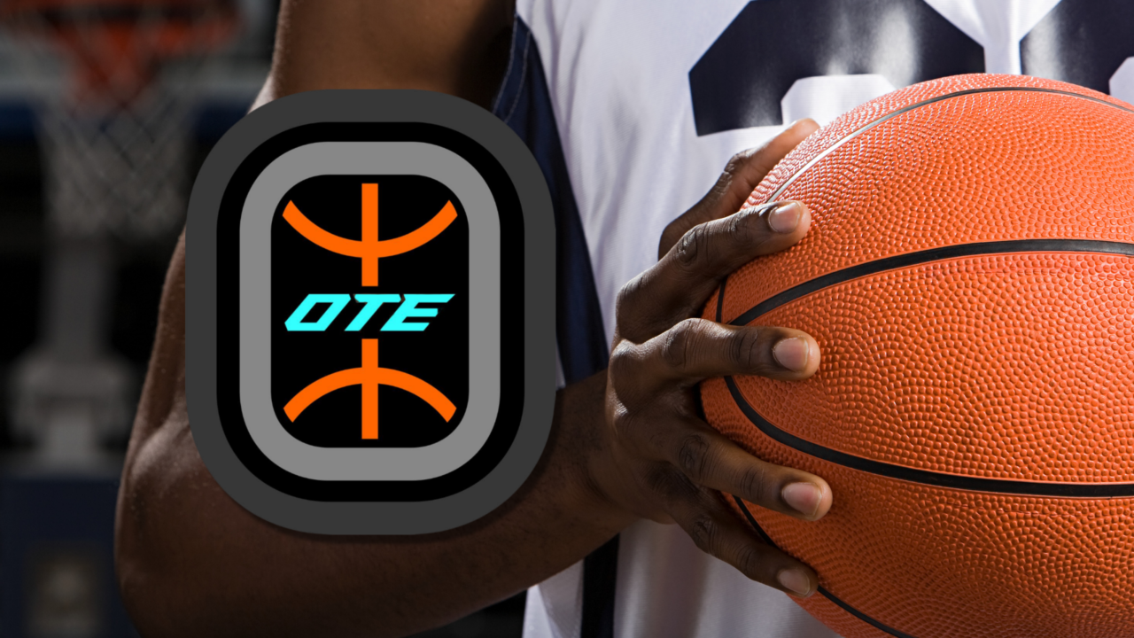 Overtime Elite Launch Promo Image, features the Overtime Elite logo next to Black hands holding a basletball