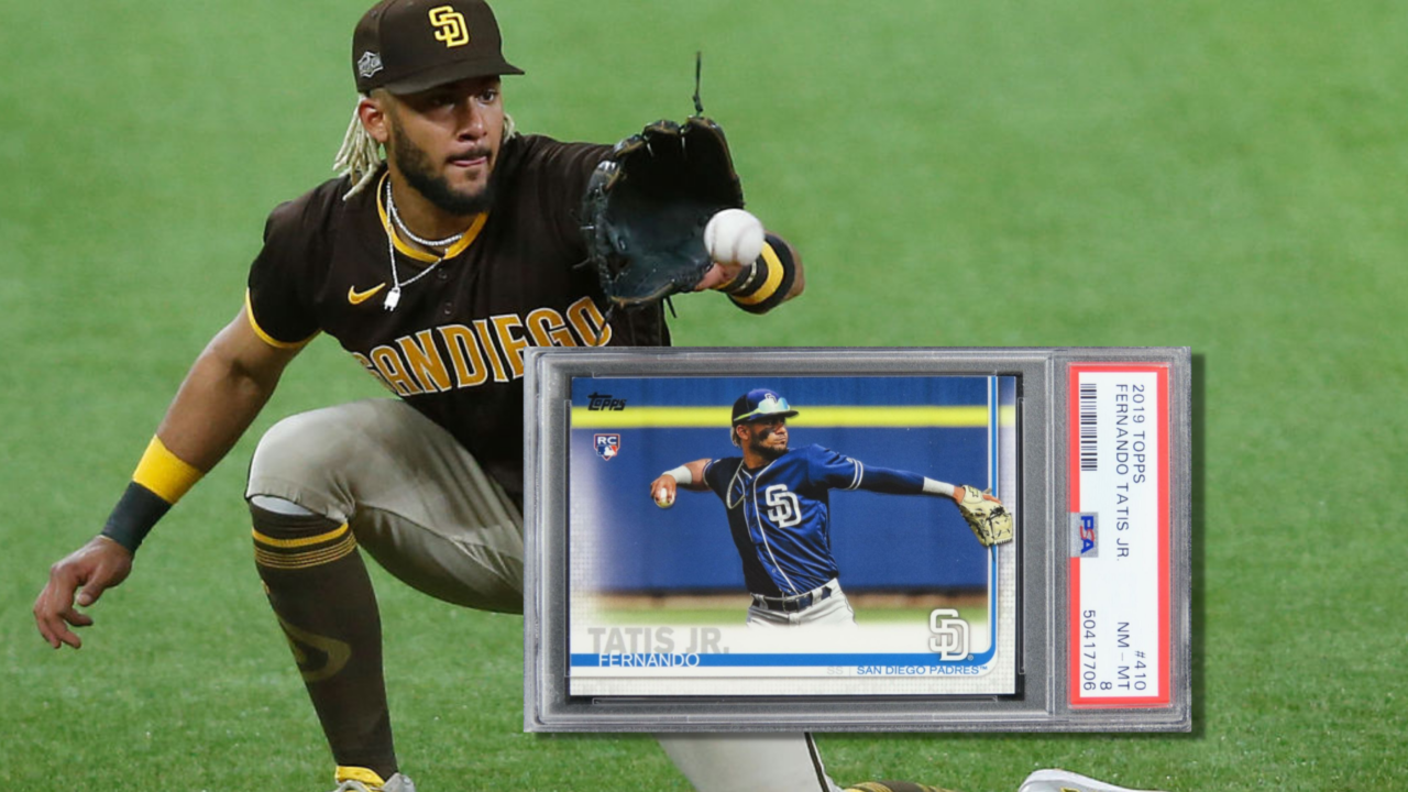 San Diego Padres shortstop Fernando Tatis Jr. depicted with one of his valuable rookie cards