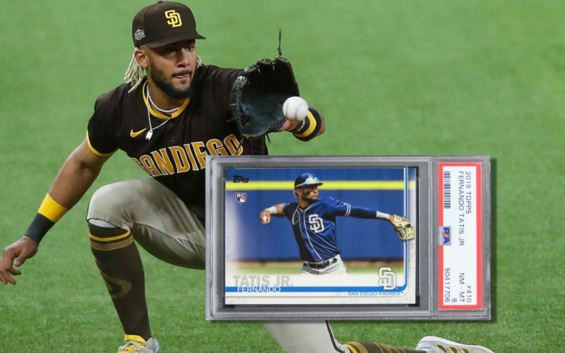 San Diego Padres shortstop Fernando Tatis Jr. depicted with one of his valuable rookie cards