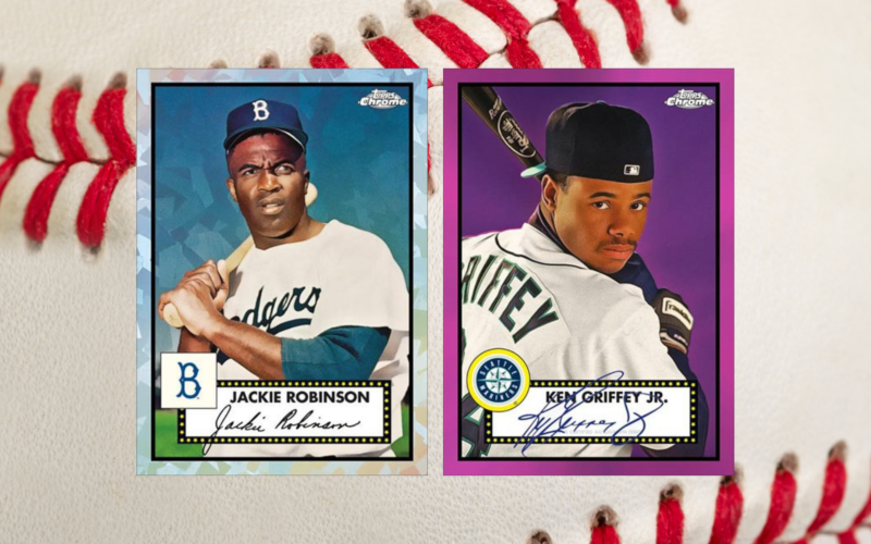Topps 1952-style baseball cards featuring Jackie Robinson and Ken Griffey Jr.