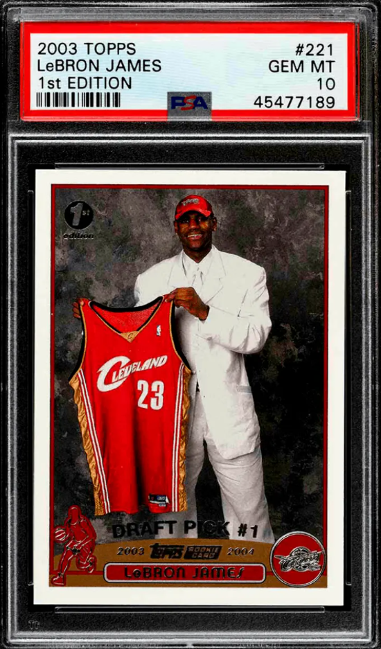 LeBron James 2003 Topps Base rookie card in PSA 10 gem mint condition