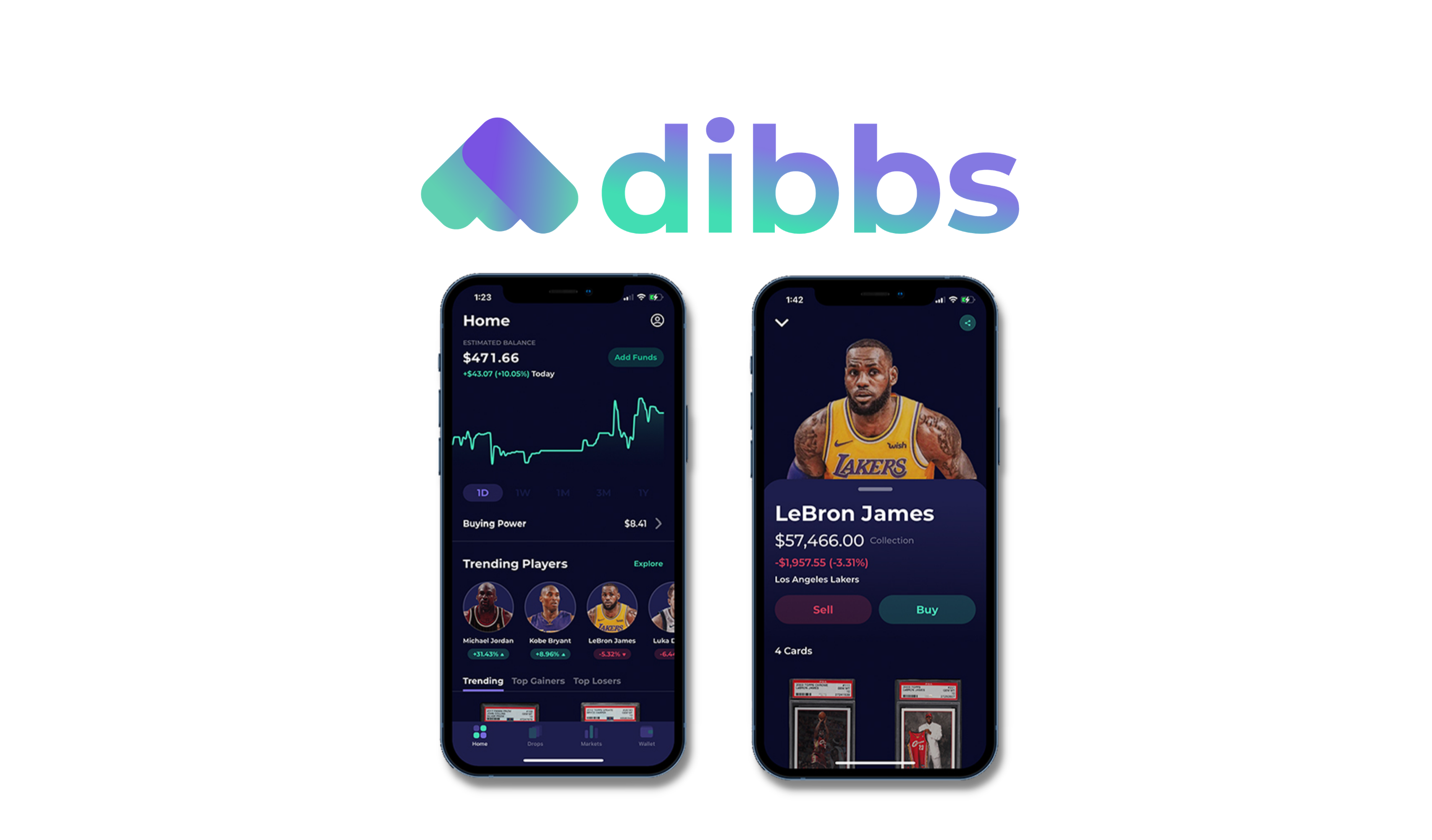 Logo of fintech platform Dibbs and its sample mobile interface on iOS