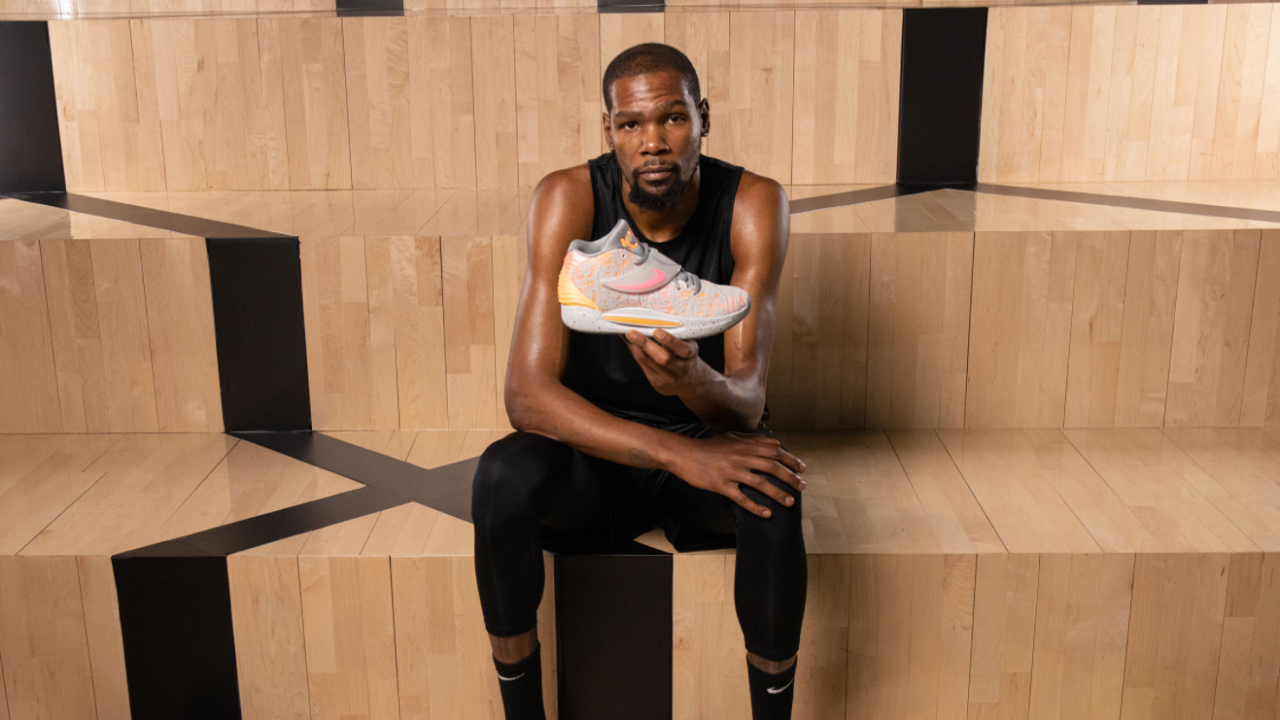Kevin Durant with the new Nike KD14 basketball shoe