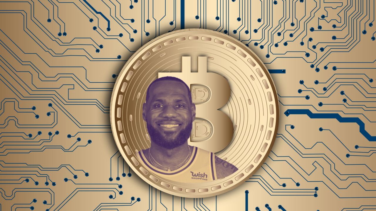 Depicting LeBron James on a cryptocurrency token