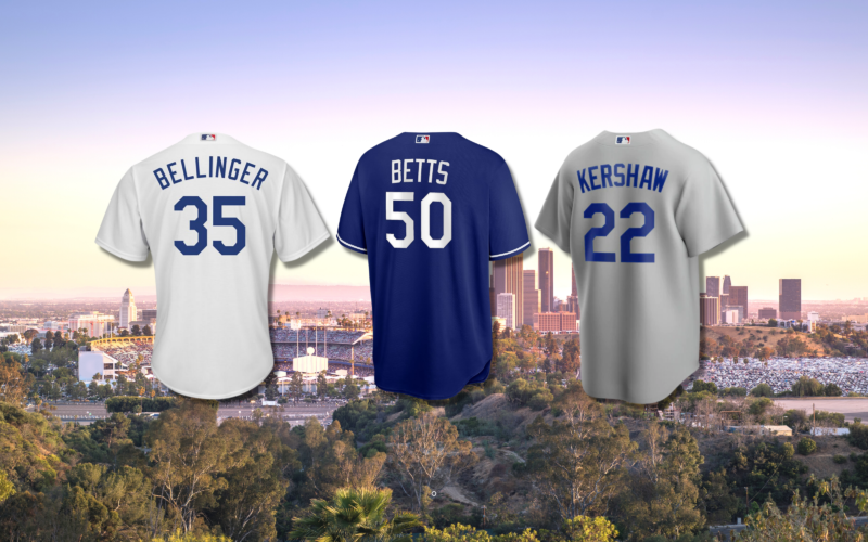 Los Angeles Dodgers jerseys for Mookie Betts, Cody Bellinger, and Clayton Kershaw