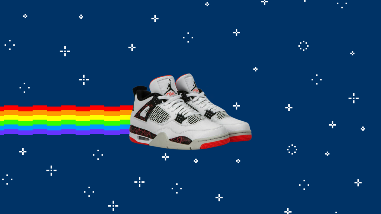 Depicting a pair of Air Jordan IVs as the Nyan Cat meme