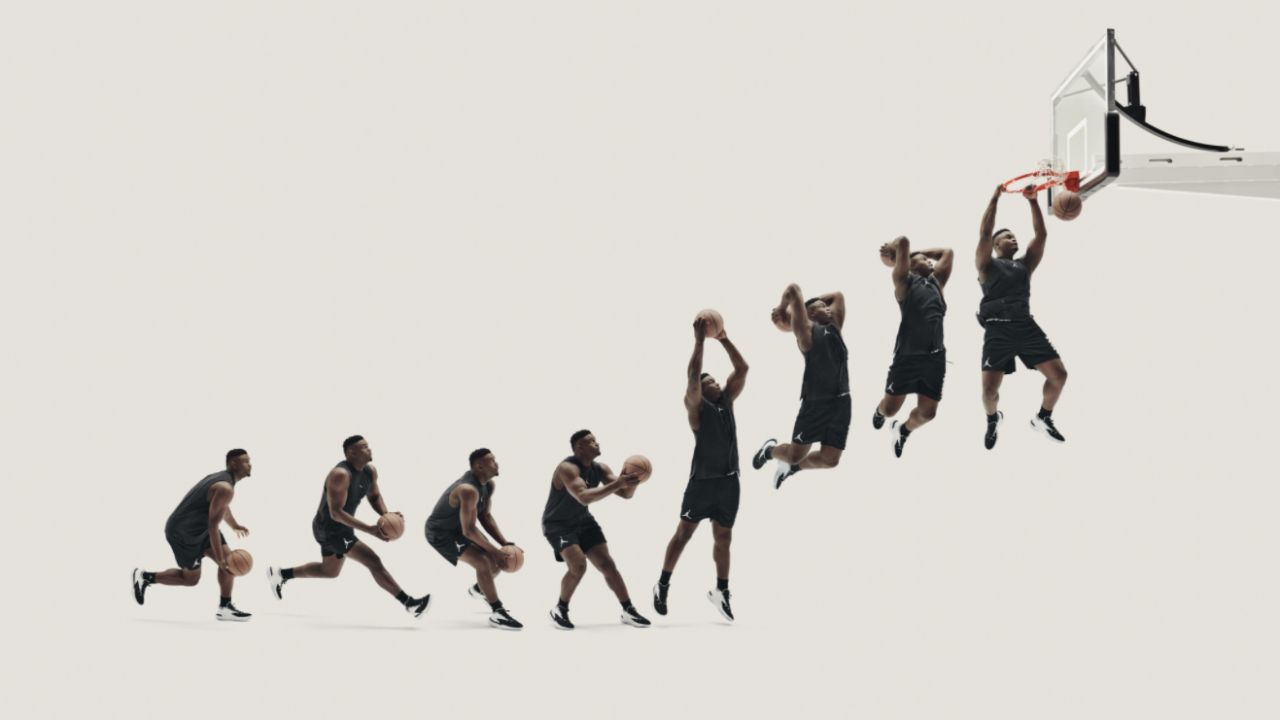 Zion Williamson time-lapse slam dunk in the Jordan Zion 1 sneaker