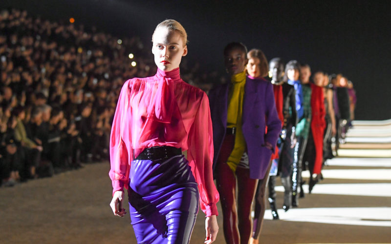 Models walking the runway at the 2020/21 Yves Saint Laurent fashion show in Paris, France