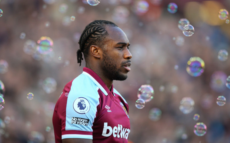 West Ham footballer Michail Antonio looking onto the pitch before a Premier League match against Leeds United at London Stadium