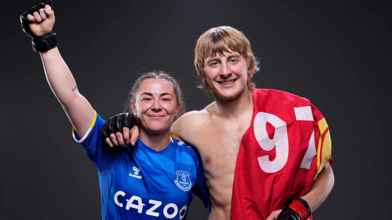 UFC fighters Paddy Pimblett and Molly McCann posing for a photo backstage at the O2 Arena in London