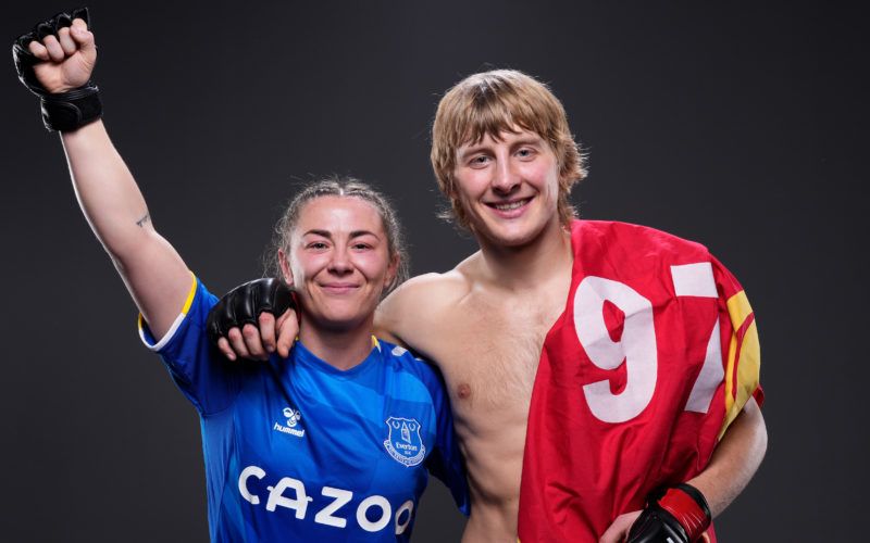UFC fighters Paddy Pimblett and Molly McCann posing for a photo backstage at the O2 Arena in London
