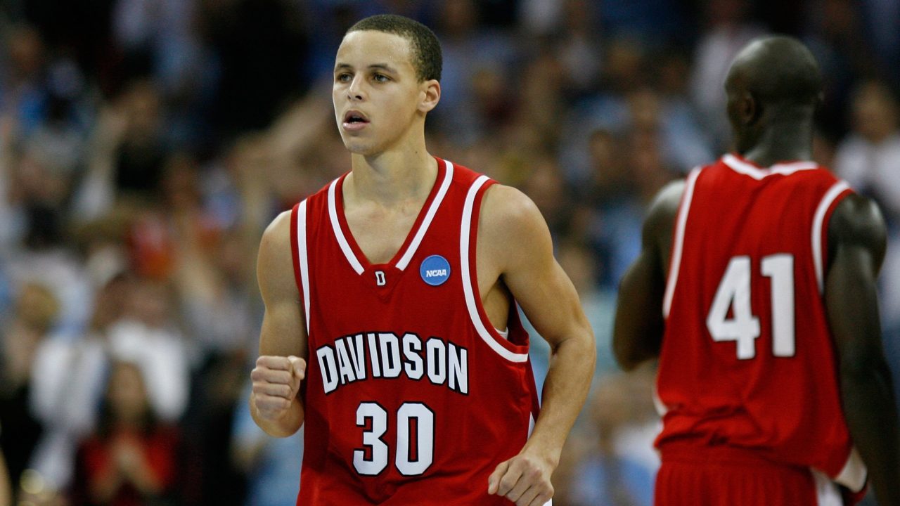 Stephen Curry playing basketball for the Davidson Wildcats during the NCAA Tournament